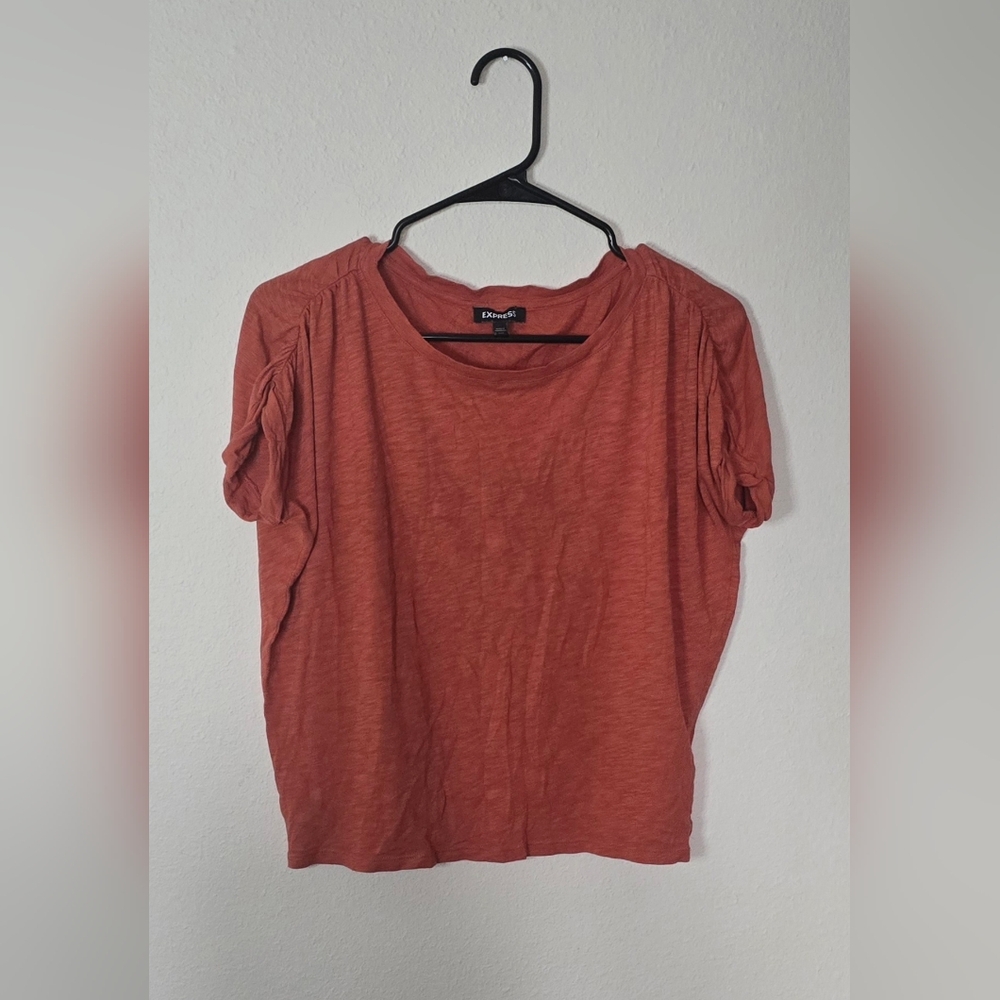 Express Rust Orange Short Sleeve Knit Casual Everyday Top Soft Cotton Modal XXS